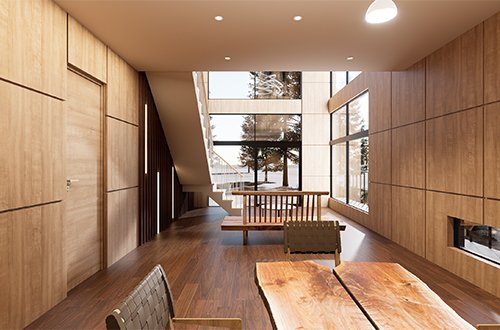 挑高客廳與落地窗景觀